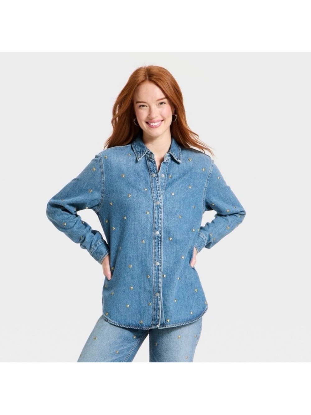 Women's Valentine's Day Relaxed Heart Pocket Denim Shirt S New with Tags
